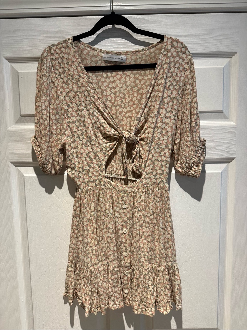 Faithfull the Brand Beige Floral Tie-Front Mini Dress